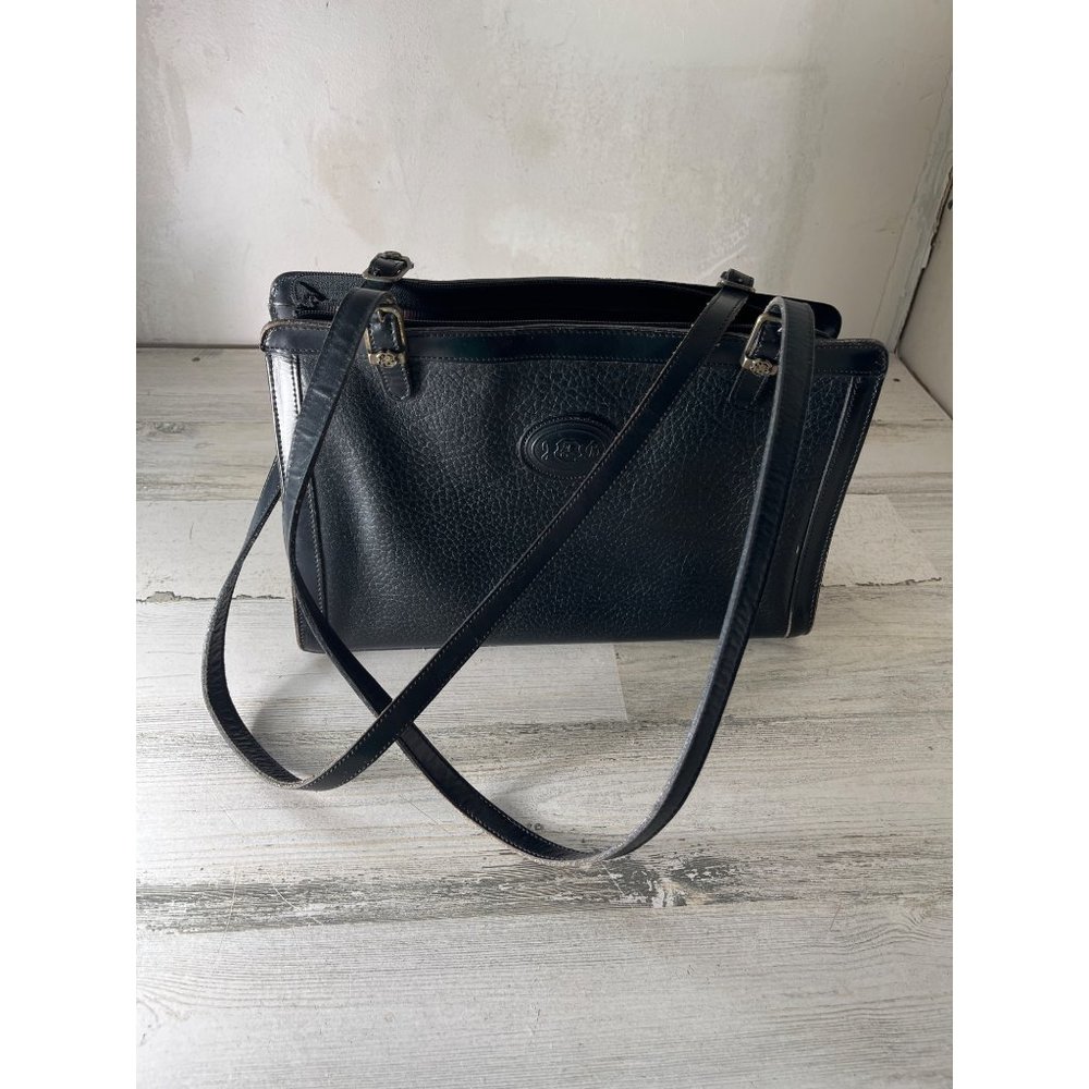 Jr USA Julius Resnick woman’s black leather long handled satchel purse vintage